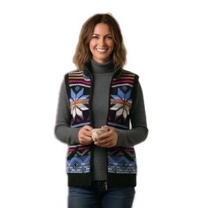 Icelandic Wool Blend Chunky Knit Mock Neck Full Zip Fully Lined Vest Size L